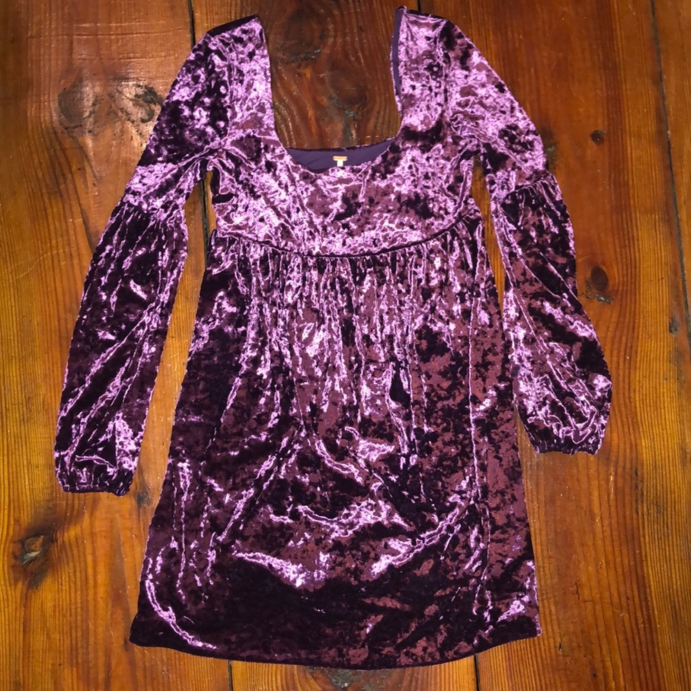 Free People, Plum Crushed Velvet Dress- XS